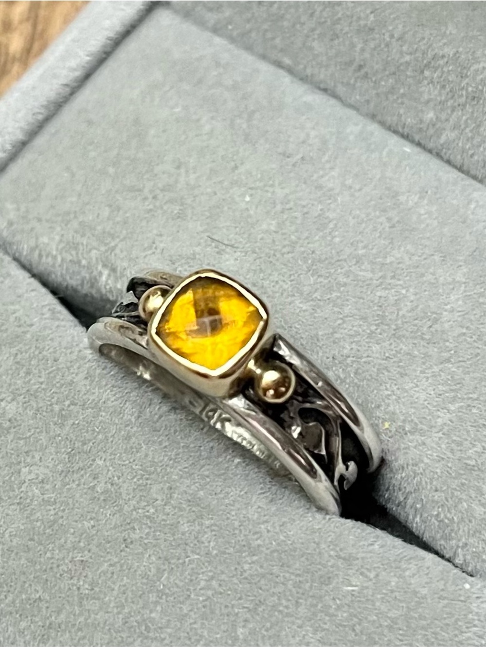 14k Gold Sterling Silver Ring with Citrine Gemstone